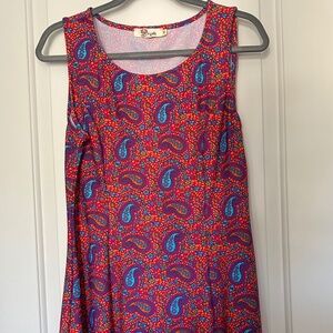 Aryeh Women's Sleeveless Flare Dress Size Medium Orange Blue Print Paisley